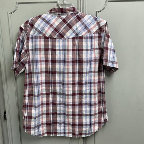 Fossil Pearl Snap Western Shirt Mens Size Large Plaid Cowboy Rodeo Short Sleeve - Picture 2 of 4
